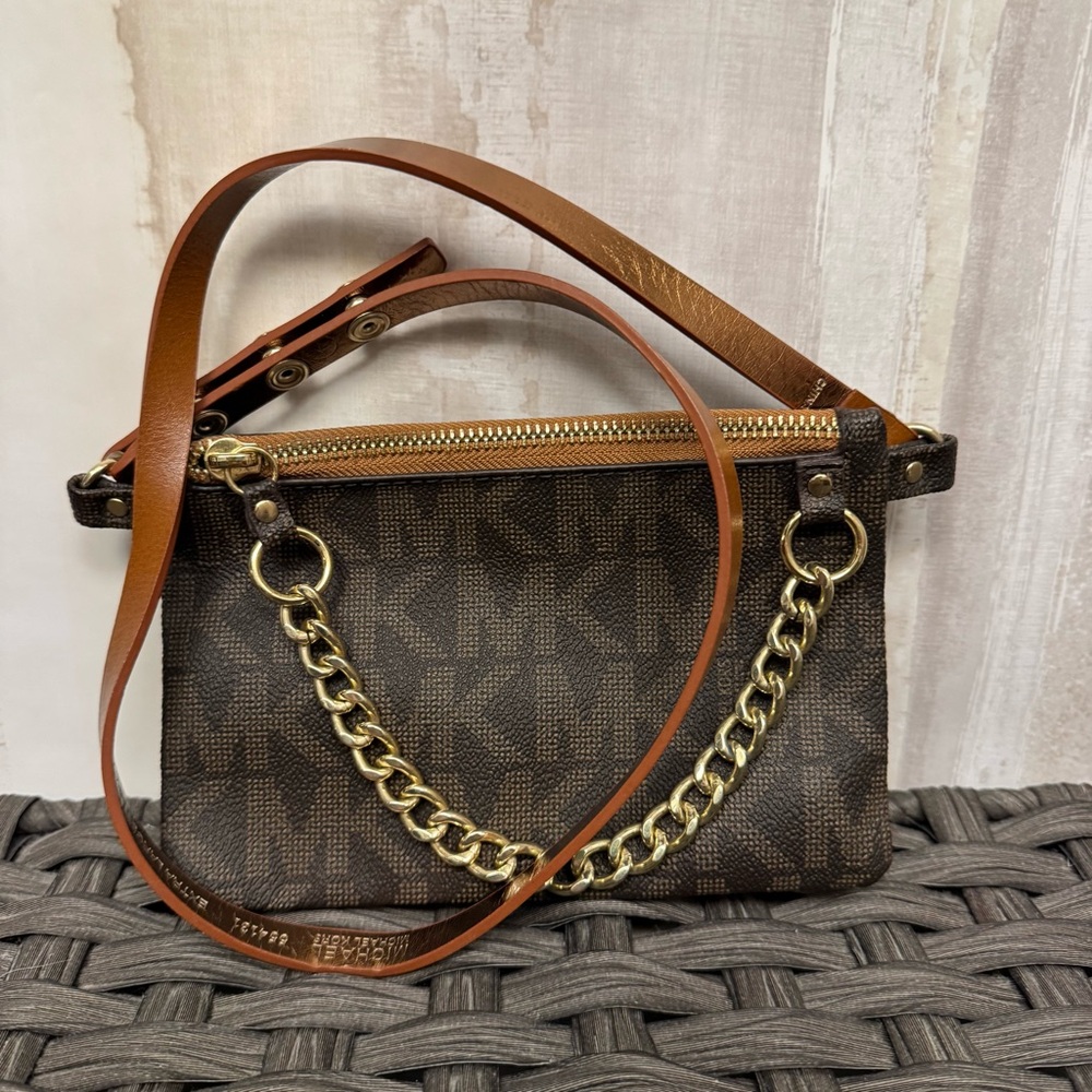 Michael Kors Brown Logo Chain Crossbody Wallet Bag